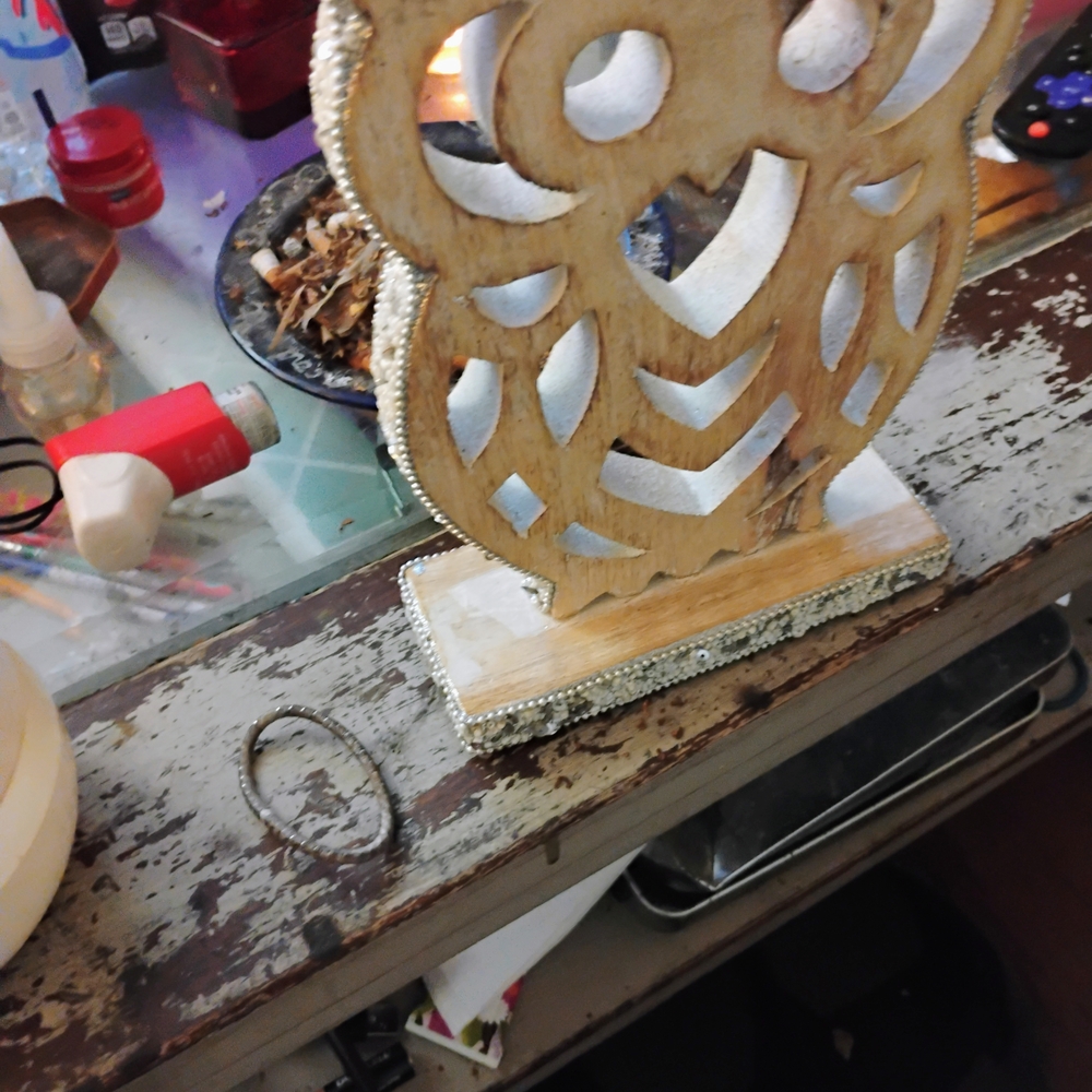 Wooden Owl Decor with Beaded Accents